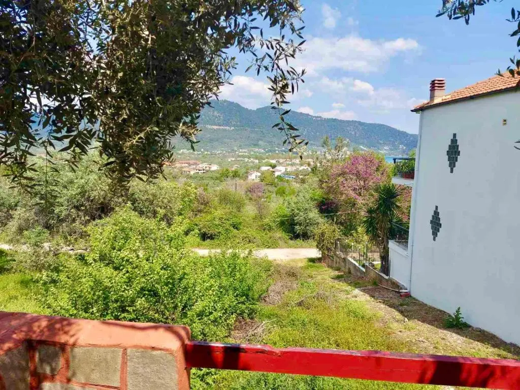 Panoramic view of village and mountains