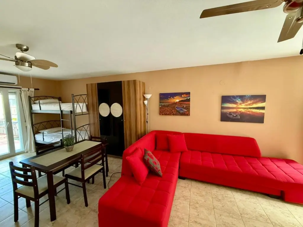 Dining area with bunk beds, ideal for families